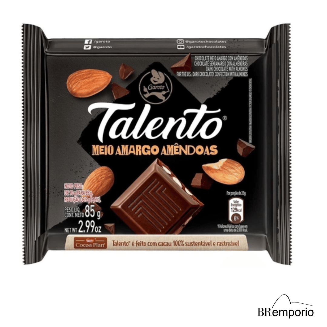 Talento Dark Chocolate with Almonds Garoto 75g